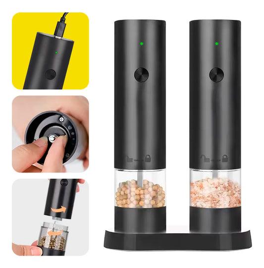 Set Molinillo Sal Y Pimienta Electrico Con Base Usb C
