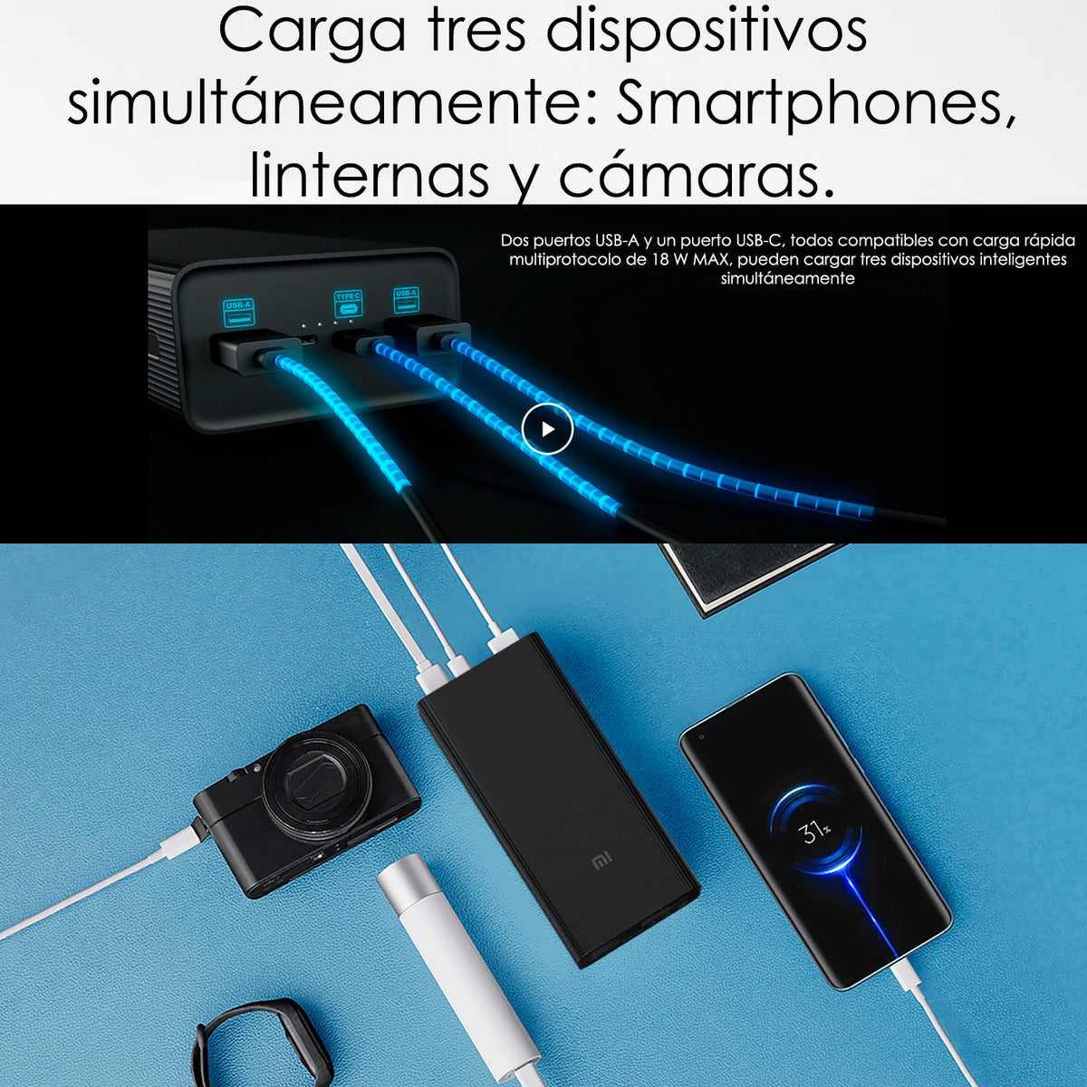 Xiaomi Power bank Cargador Portatil 30000mah 18w Boost Pro Negro