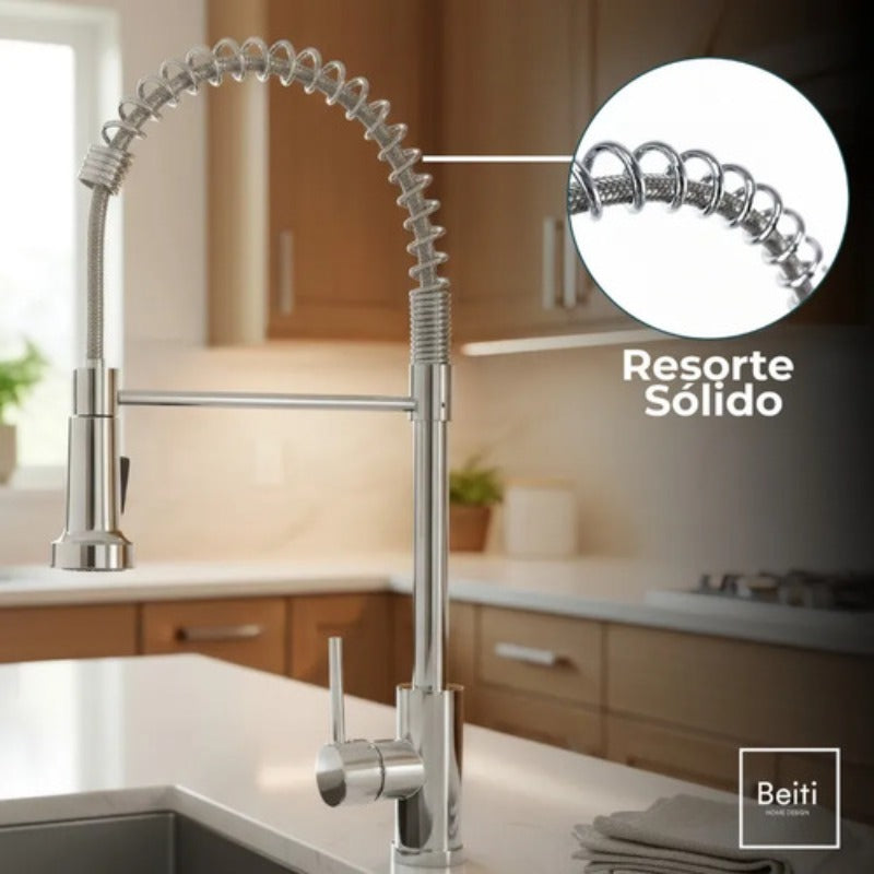 Grifo Llave Alta Monomando Cocina Rociador Flexible Acero Inoxidable