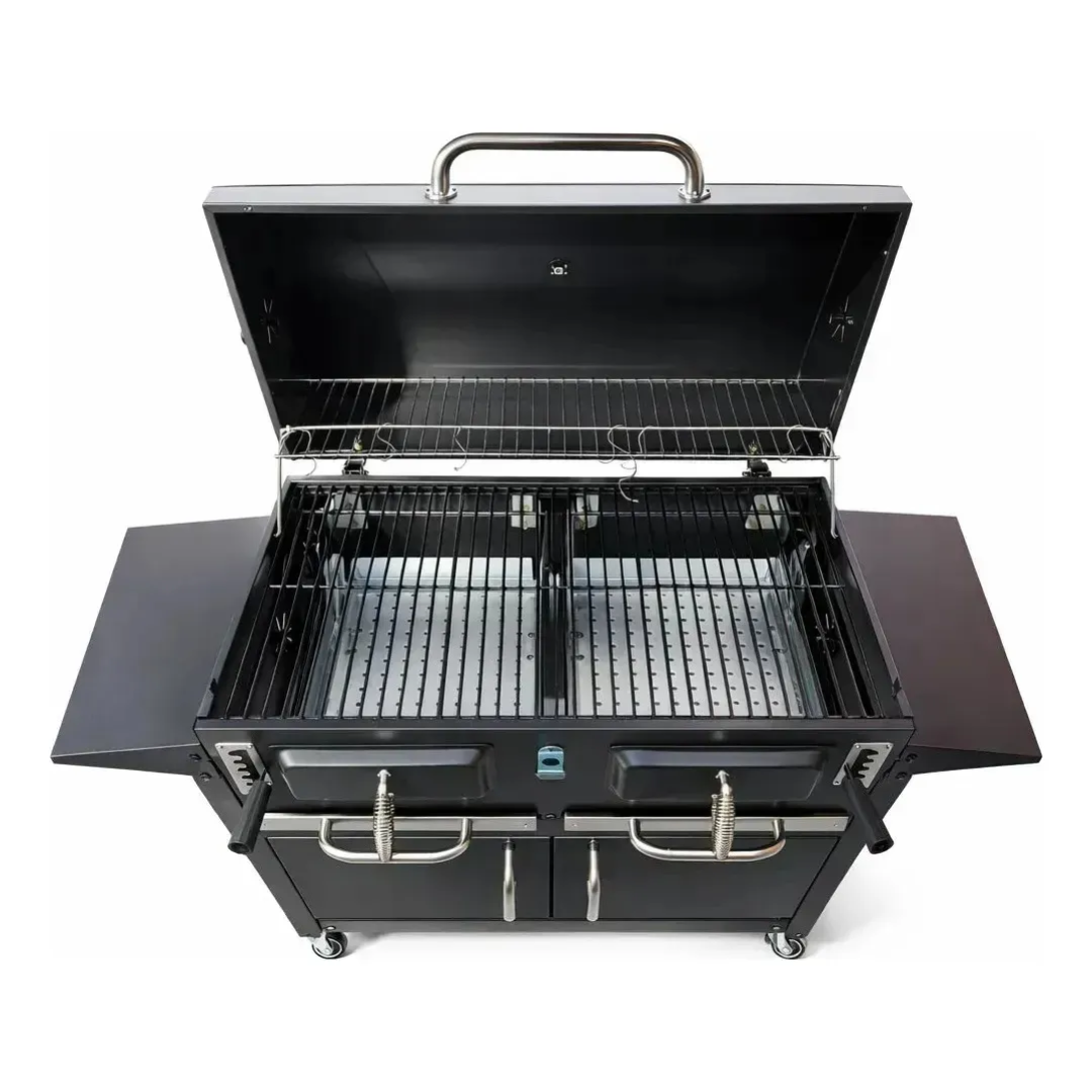 Parrilla A Carbon Con Tapa Premium De Acero Con 4 Ruedas Asados