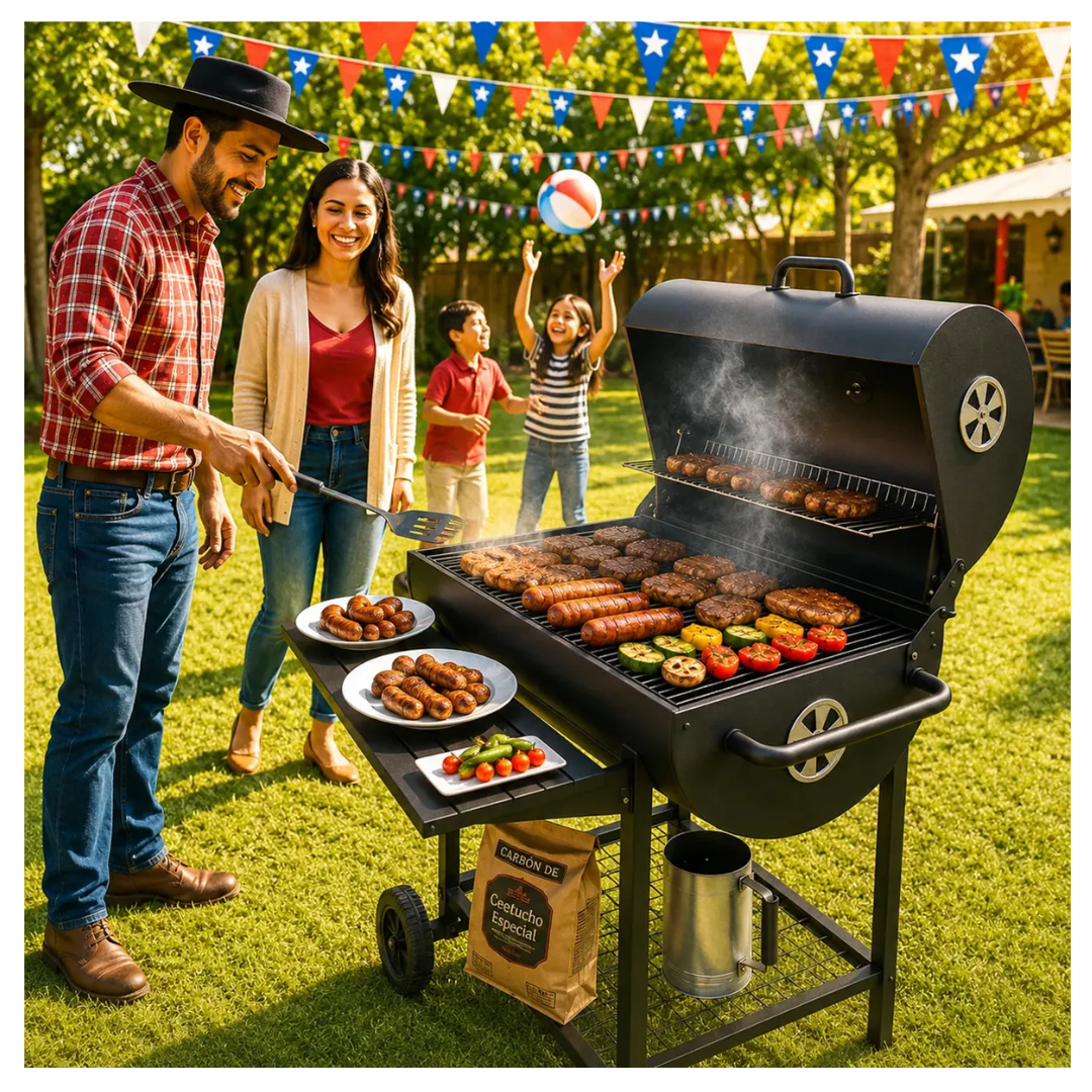 Parrilla Con Tapa A Carbon Asado Tipo Tambor Acero De 0.7mm Con Ruedas