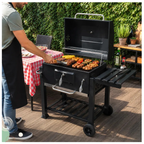 Parrilla A Carbon De Acero Inoxidable Con Tapa y 2 Ruedas Con Doble Repisa