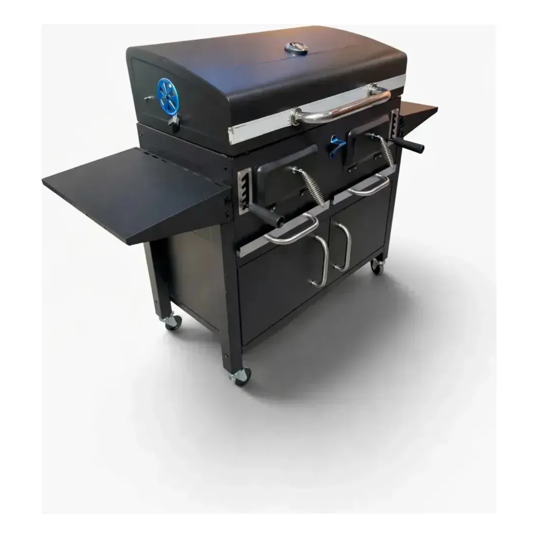 Parrilla A Carbon Con Tapa Premium De Acero Con 4 Ruedas Asados