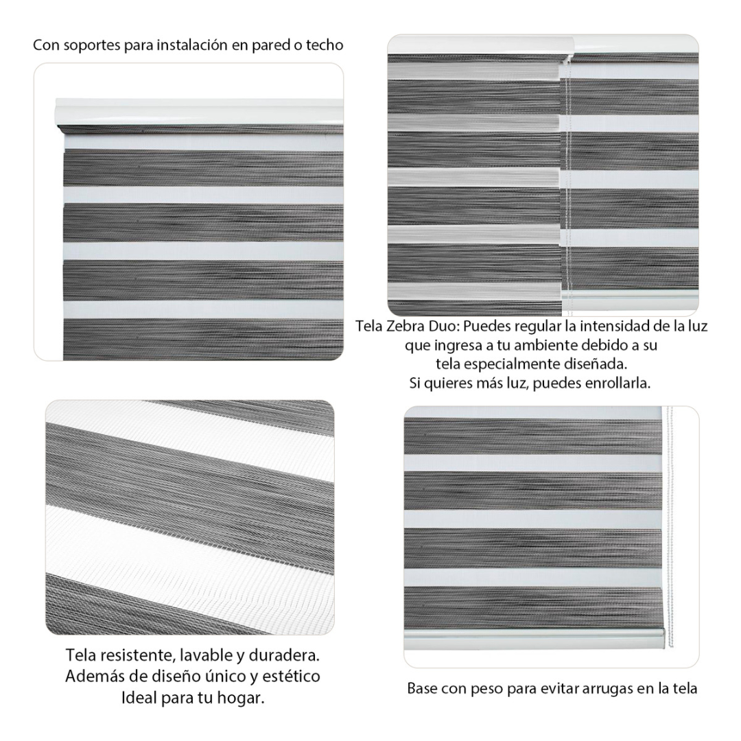 Cortina Roller Beiti Jaspeada Duo Zebra Día Noche 100x200cm