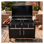 Parrilla A Carbon Con Tapa Premium De Acero Con 4 Ruedas Asados