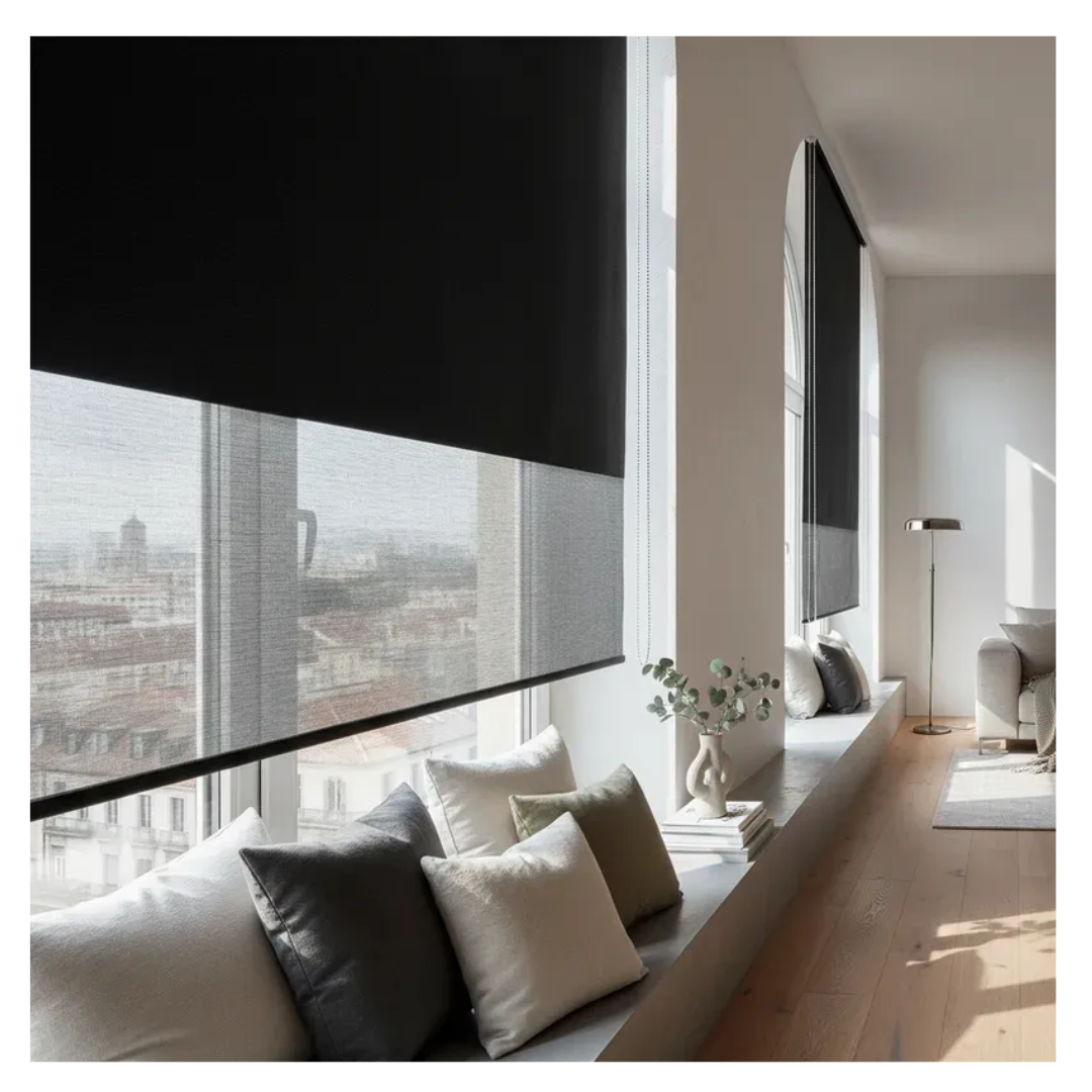 Cortina Roller Blackout Doble Visillo Cenefa 100x200