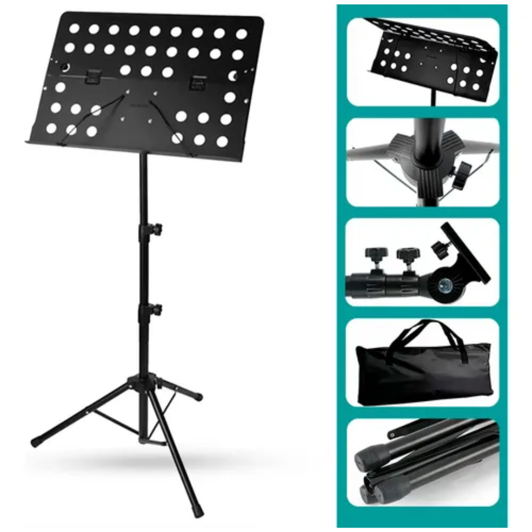 Atril De Partitura Con Tripode Regulable Y Pleglable Negro