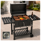 Parrilla A Carbon De Acero Inoxidable Con Tapa y 2 Ruedas Con Doble Repisa