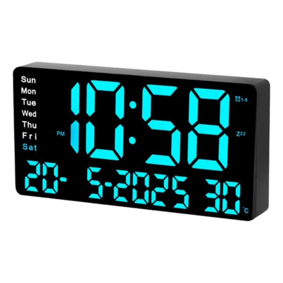 Reloj Pared Digital Dia Fecha Hora Luz Led Azul