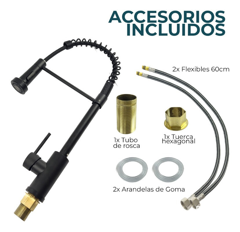 Llave Lavaplatos Grifo Monomando Extensible 2 En 1 Acero Inoxidable