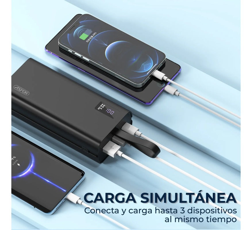 Power Bank 30000 Mah Bateria Aspor Carga Rapida Pd 20w Usb-c Portatil