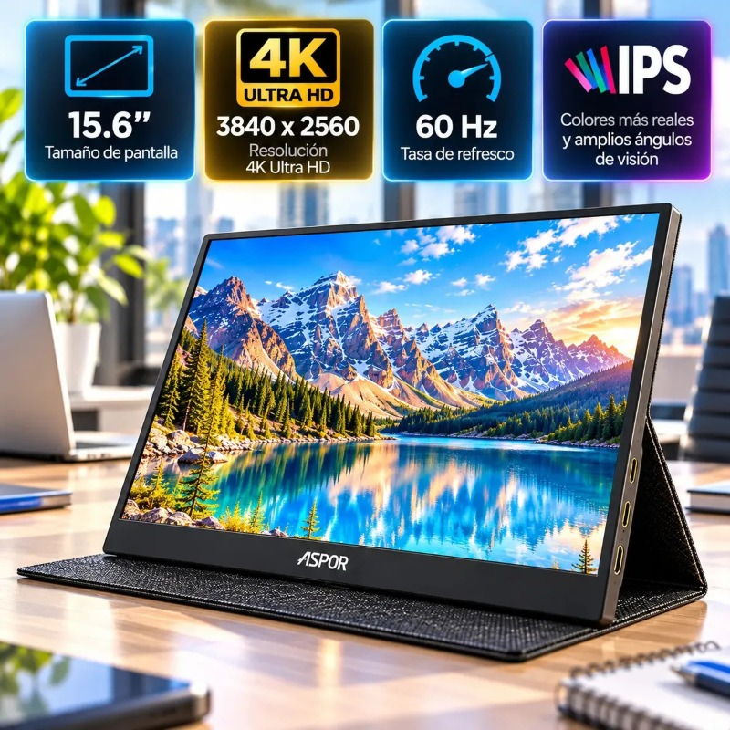 Monitor 4k De 60hz Ips Portatil 4k de 15.6 Pulgadas