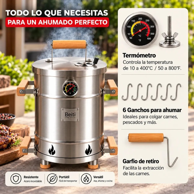 Barril Ahumador Y Asador Portatil Parrilla Acero Inoxidable