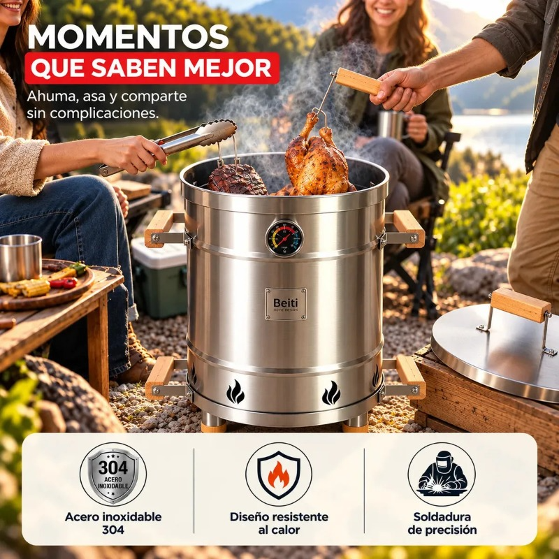 Barril Ahumador Y Asador Portatil Parrilla Acero Inoxidable