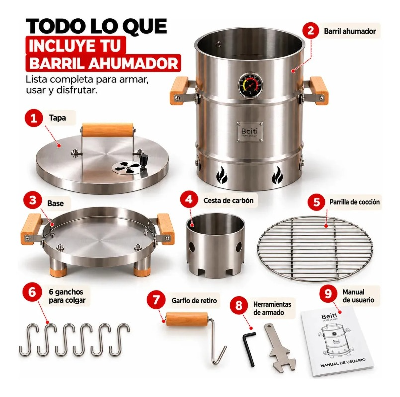 Barril Ahumador Y Asador Portatil Parrilla Acero Inoxidable