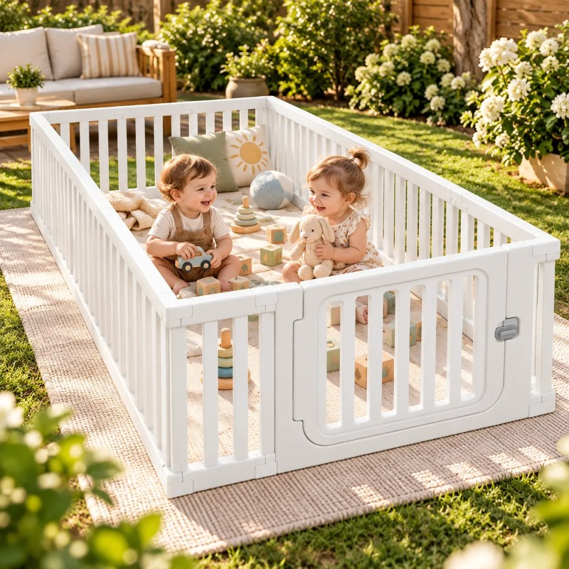 Corral Para Bebe niños Con Seguro Armable de 160x200cm Blanco