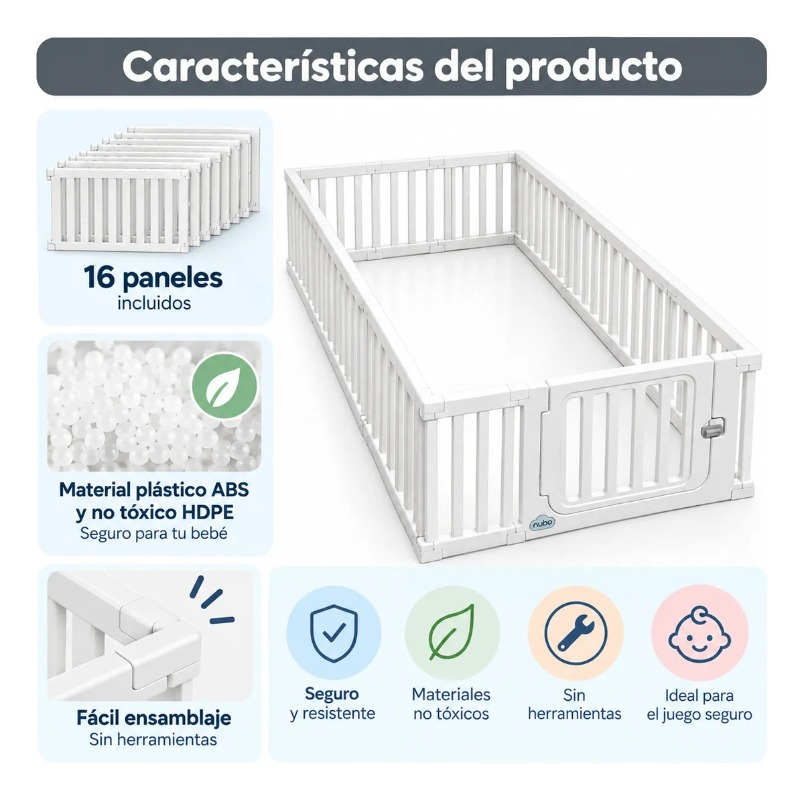 Corral Para Bebe niños Con Seguro Armable de 160x200cm Blanco