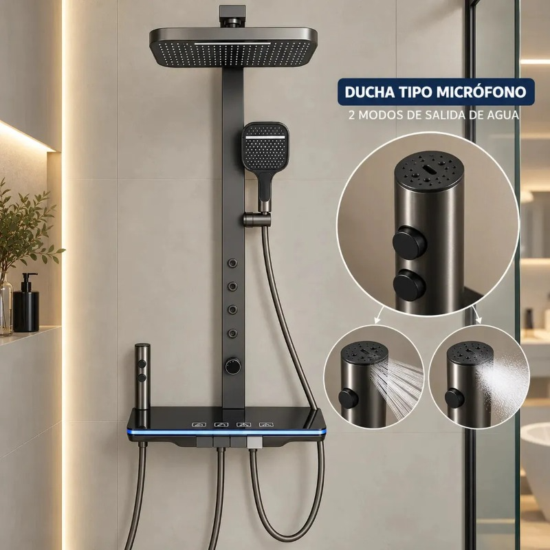 Columna De Ducha De Muro 13 Pulgadas Con Panel LED de 4 Jets