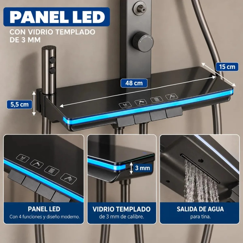 Columna De Ducha De Muro 13 Pulgadas Con Panel LED de 4 Jets