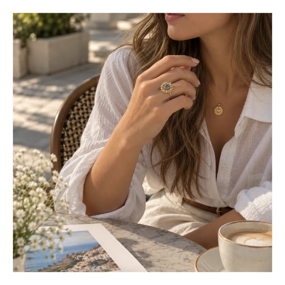 Anillo Flor Girasol Dorado Ajustable Mujer Rosier