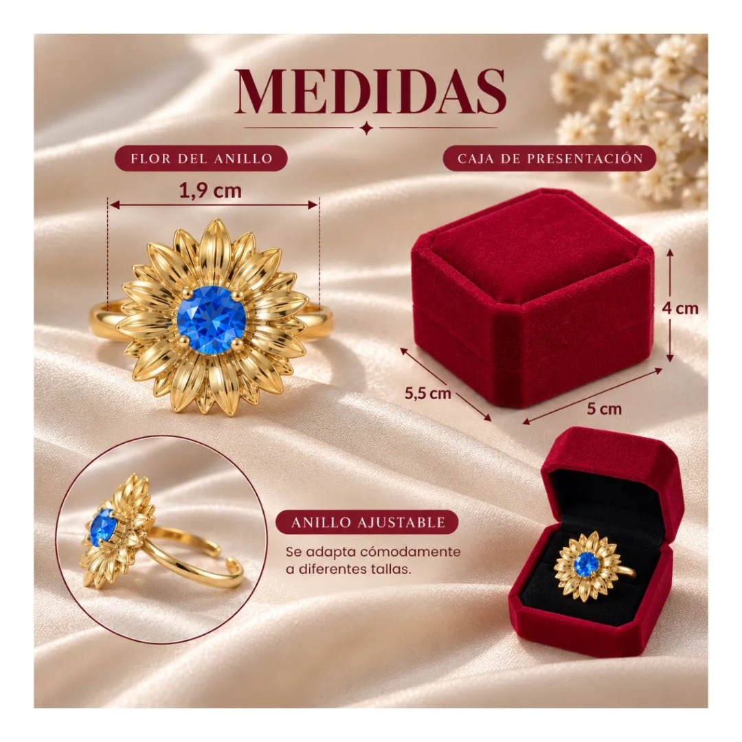 Anillo Flor Girasol Dorado Ajustable Mujer Rosier