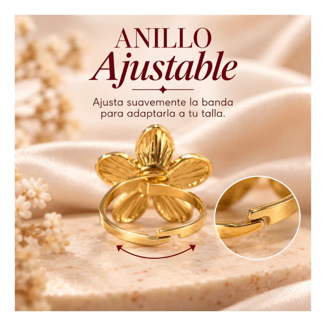 Anillo Flor Girasol Dorado Ajustable Mujer Rosier