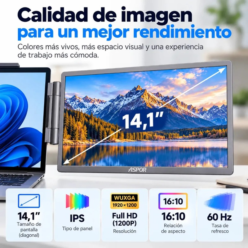 Monitor Portatil Extensor Doble Pantalla de 14 Pulgadas C/U