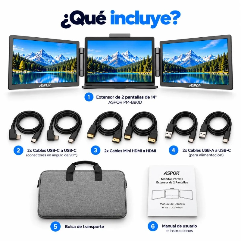 Monitor Portatil Extensor Doble Pantalla de 14 Pulgadas C/U