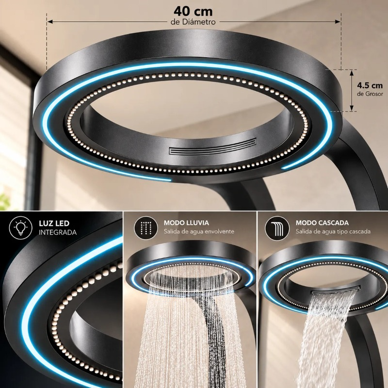Columna De Ducha Moderna 12 Jets Circular Premium Cascada Gris