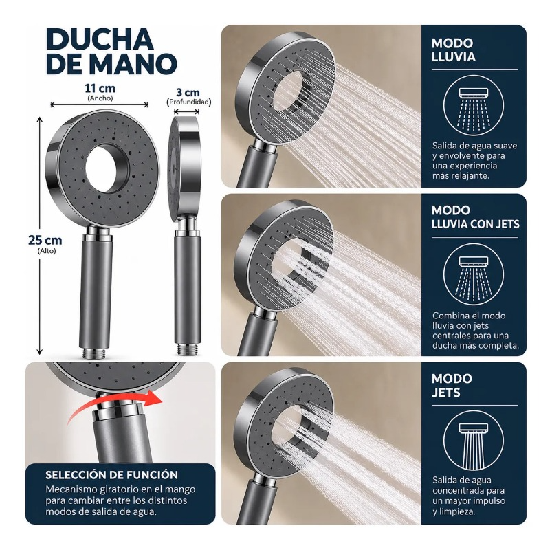 Columna De Ducha Moderna 12 Jets Circular Premium Cascada Gris