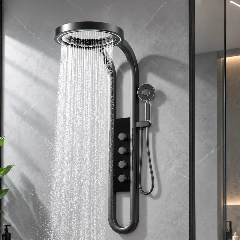 Columna De Ducha Moderna 12 Jets Circular Premium Cascada Gris