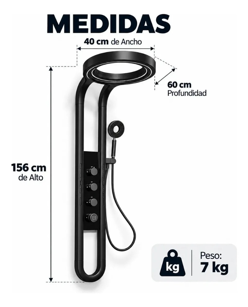 Columna De Ducha Moderna 12 Jets Circular Premium Cascada Negra HS179