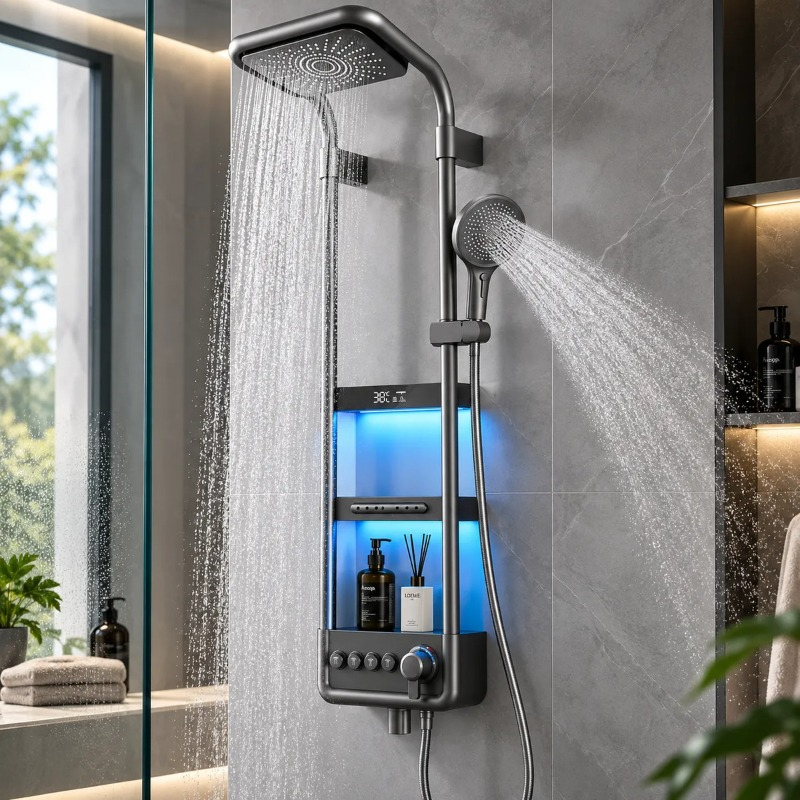 Columna Ducha Premium Tipo Lluvia Con Repisa Hs196