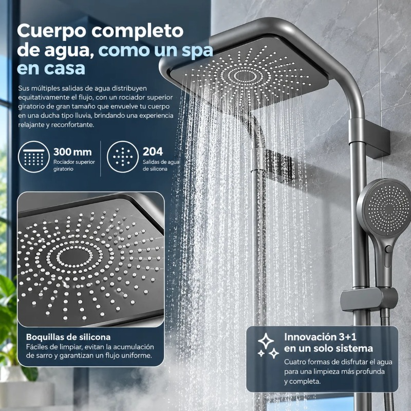 Columna Ducha Premium Tipo Lluvia Con Repisa Hs196