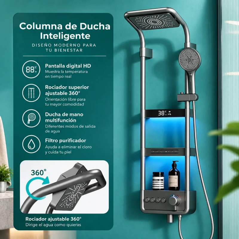 Columna Ducha Premium Tipo Lluvia Con Repisa Hs196