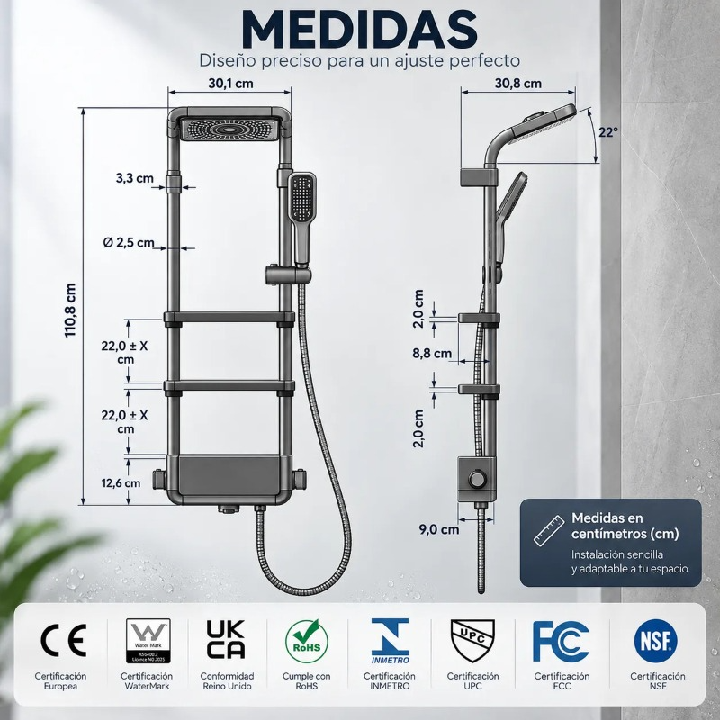 Columna Ducha Premium Tipo Lluvia Con Repisa Hs196