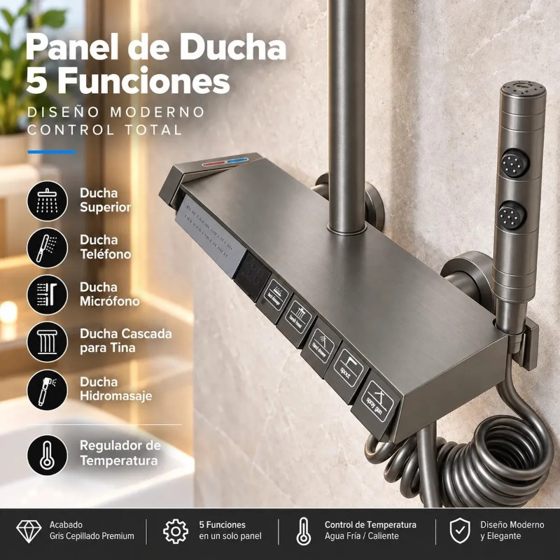 Columna Ducha 5 Funciones 3 Duchas Gris Hs129