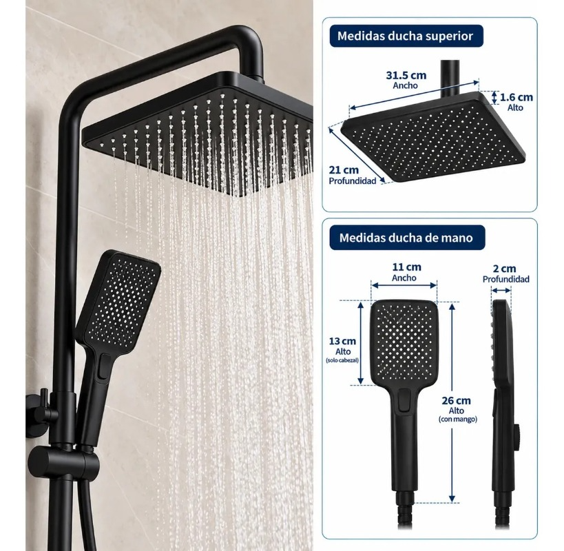 Columna Ducha 5 Funciones 3 Rociadores Negro Hs129
