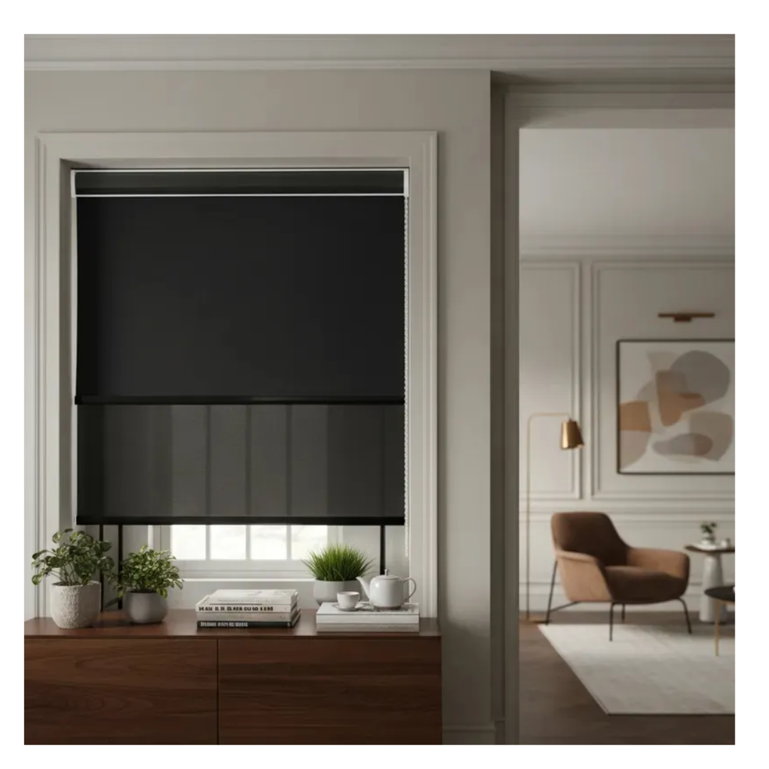 Cortina Roller Blackout Doble Visillo Cenefa 120x200