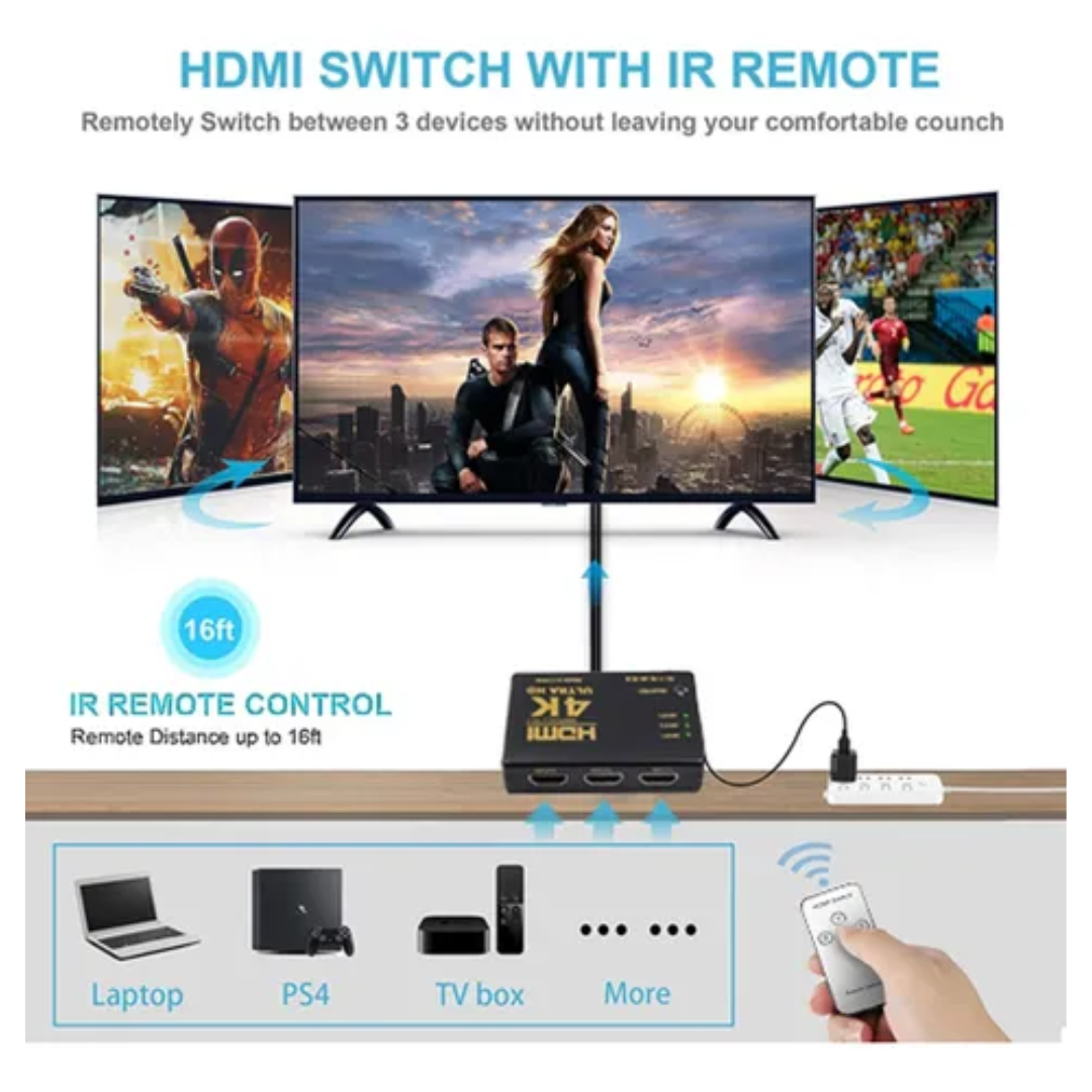 Switch Hdmi 4k 3x1 Splitter Video Alta Calidad Controlremoto