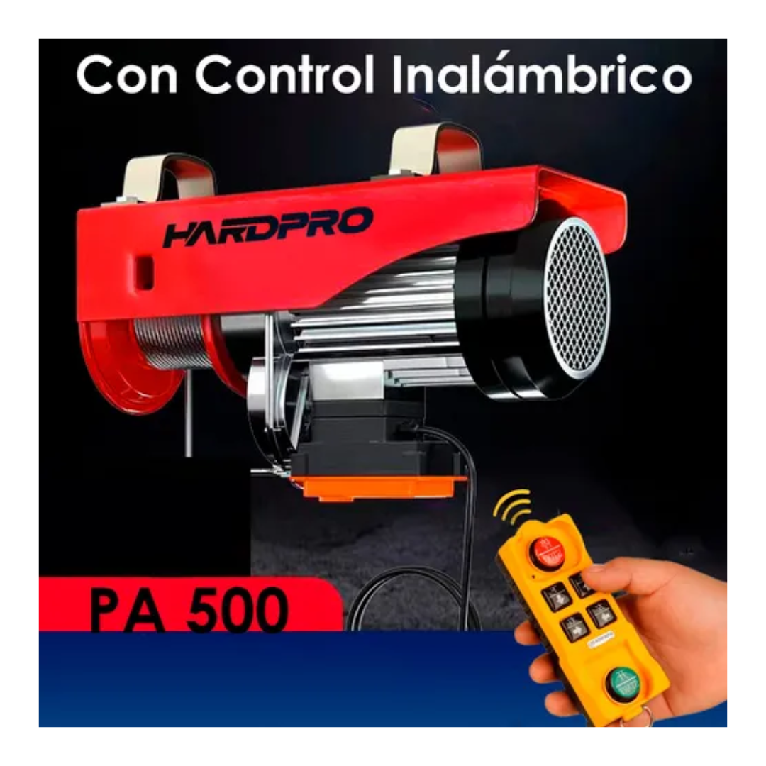 Tecle Eléctrico Inalámbrico 500kg 12mtrs Cable Acero 1050w