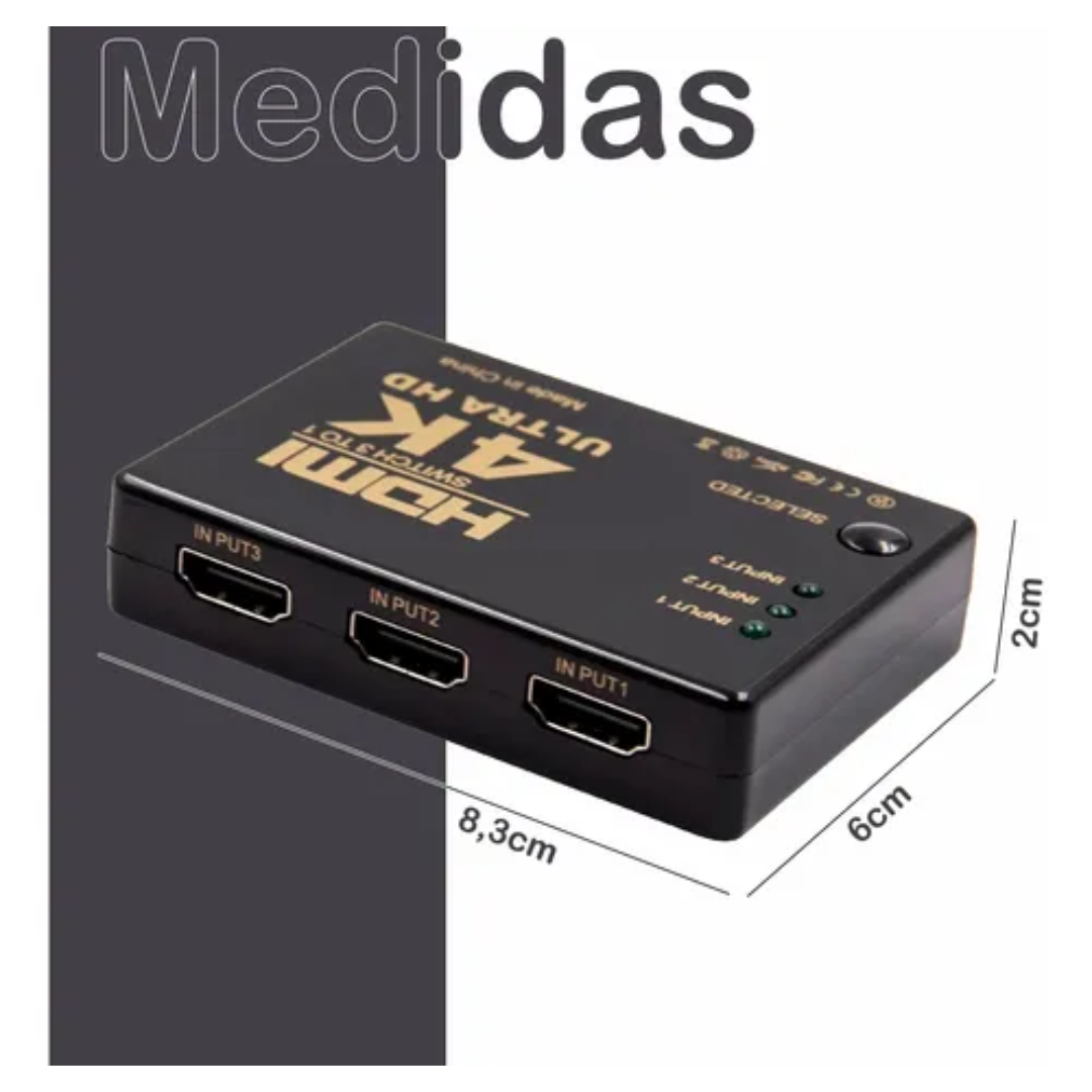 Switch Hdmi 4k 3x1 Splitter Video Alta Calidad Controlremoto