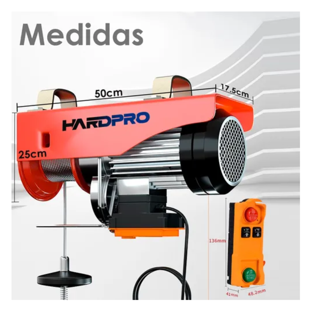 Tecle Eléctrico Inalámbrico 1200kg 12mtrs Cable Acero 1850w