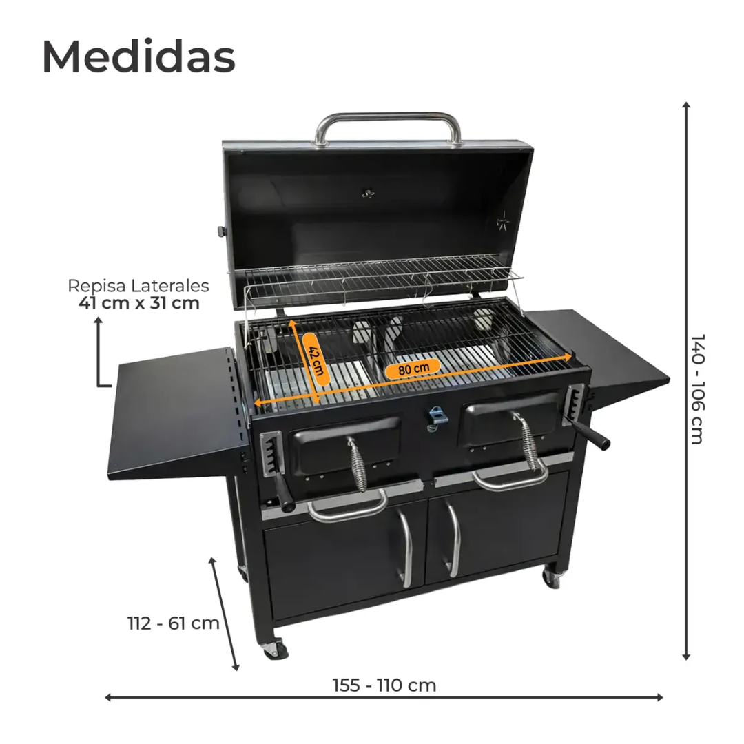 Parrilla A Carbon Con Tapa Premium De Acero Con 4 Ruedas Asados