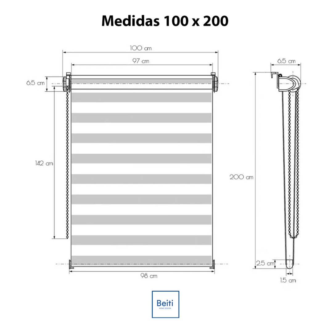 Cortina Roller Beiti Jaspeada Duo Zebra Día Noche 100x200cm