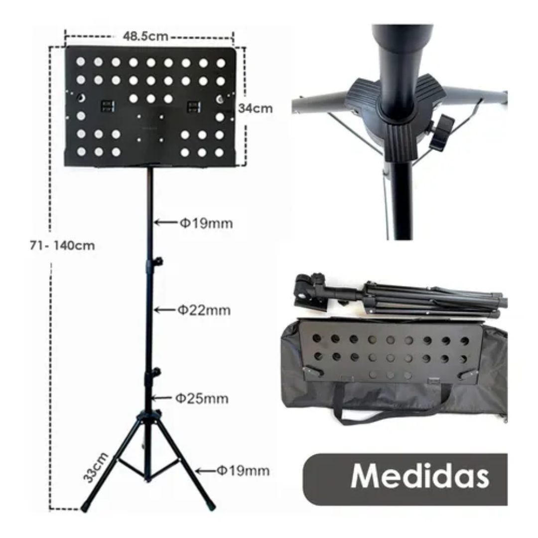 Atril De Partitura Con Tripode Regulable Y Pleglable Negro