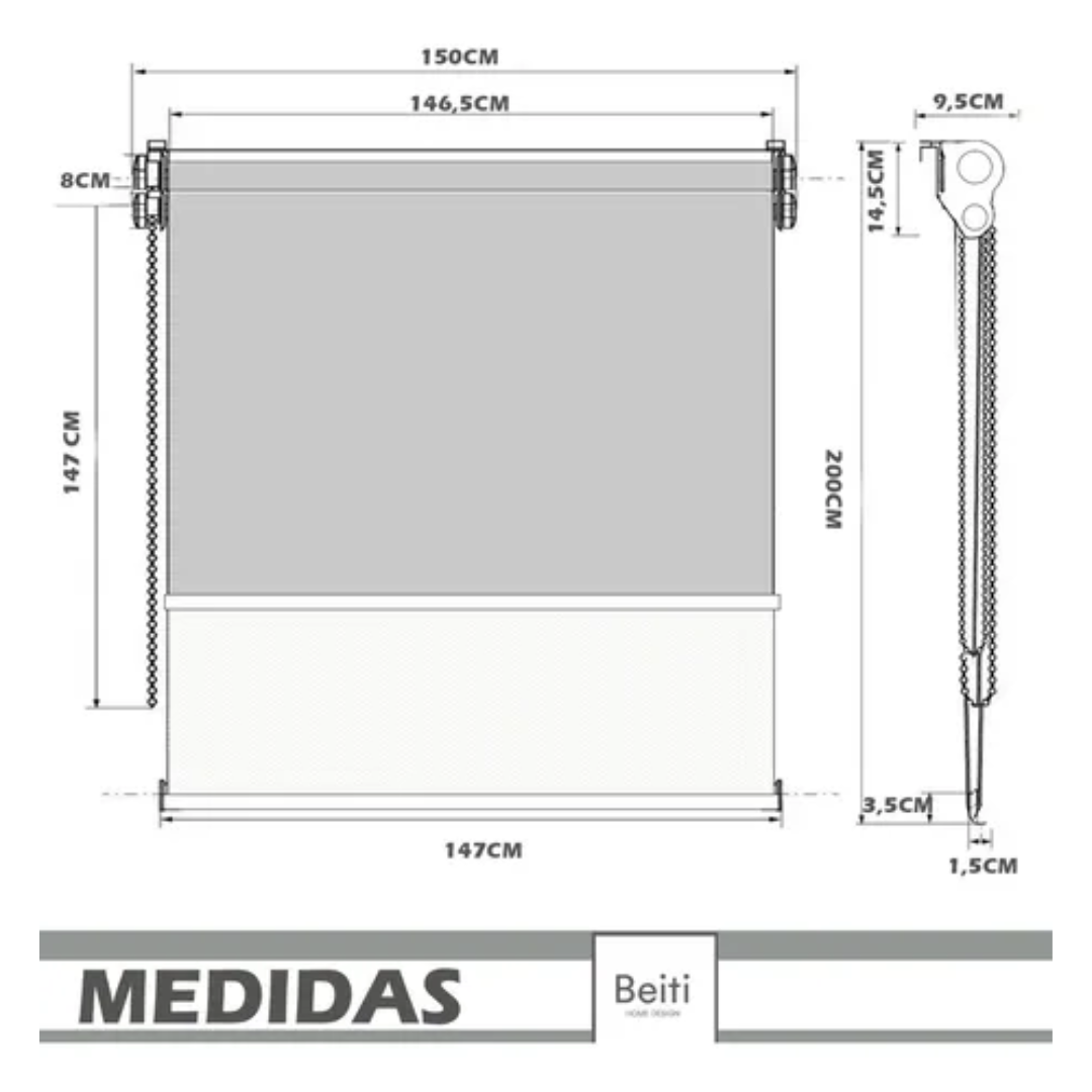 Cortina Roller Blackout Doble Visillo Cenefa 150x200