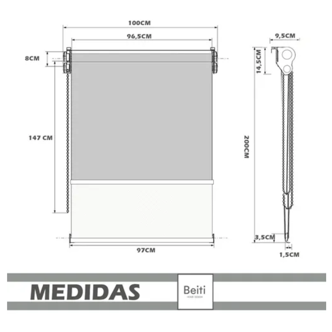 Cortina Roller Blackout Doble Visillo Cenefa 100x200