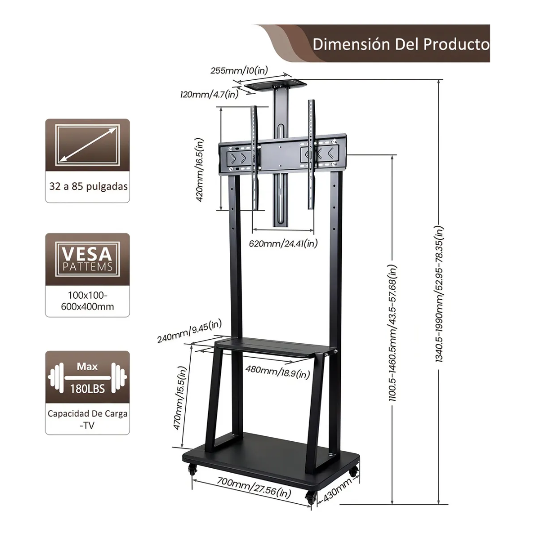 Soporte Tv Base Pedestal Rueda Televisor 32 A 75p Pulgadas