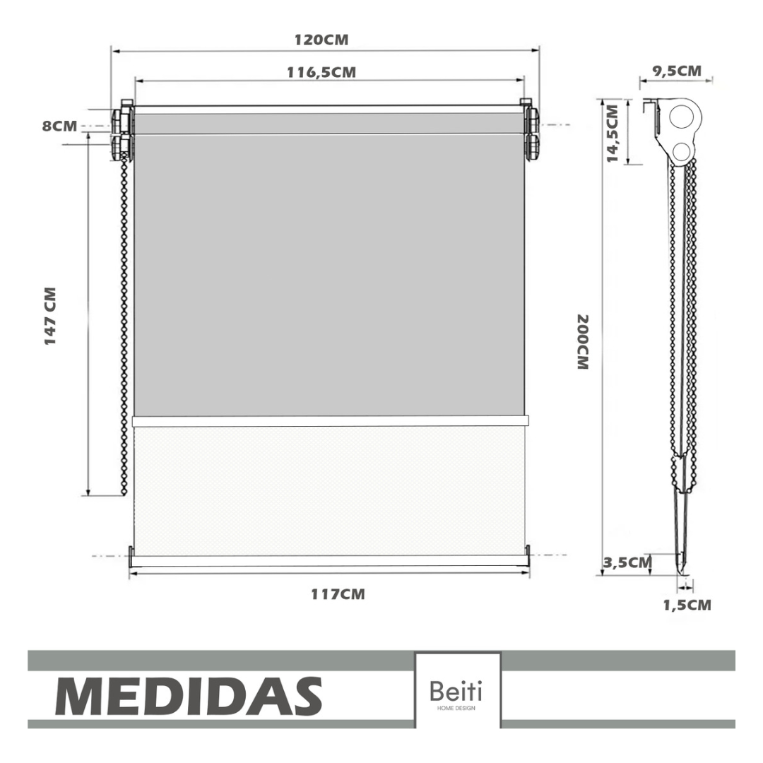 Cortina Roller Blackout Doble Visillo Cenefa 120x200